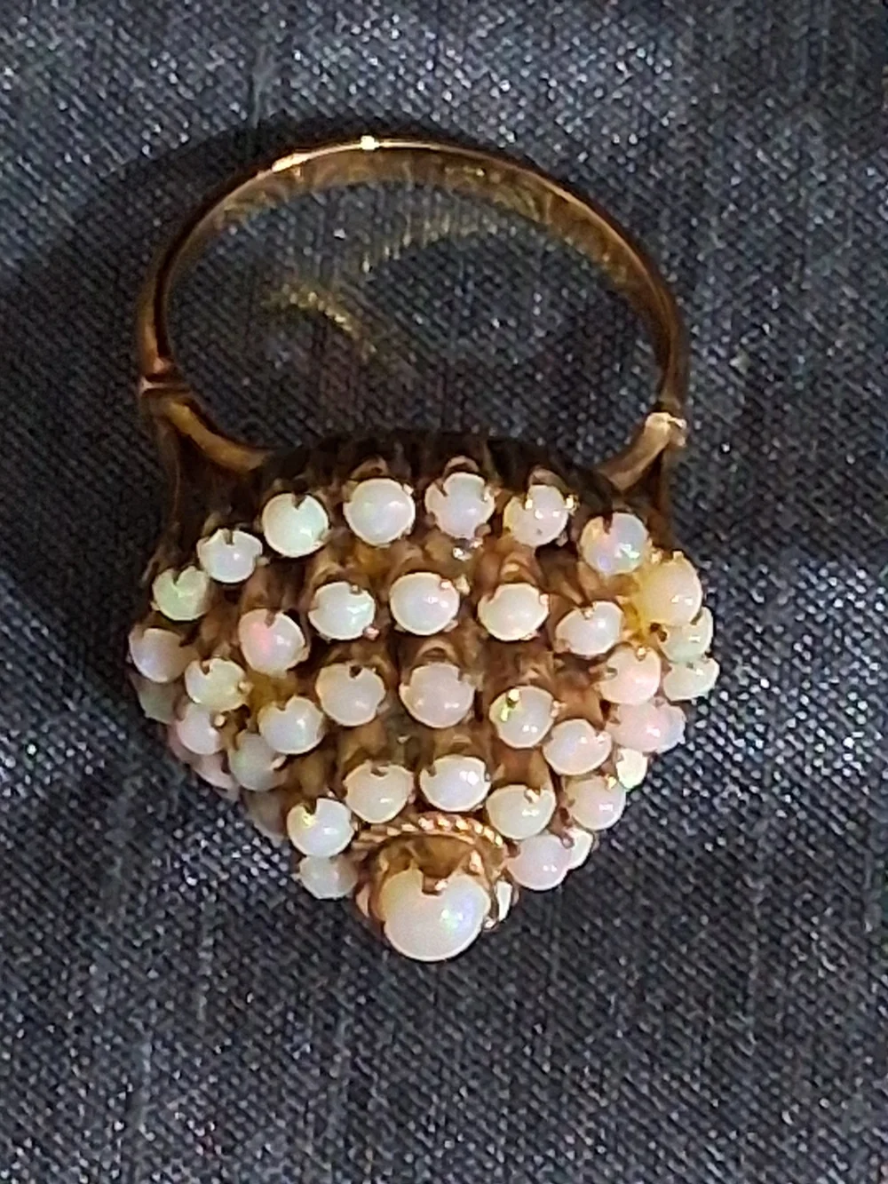 Vintage 14K Gold Opal Cluster Dome Ring - Mid-Century Thai Princess Style